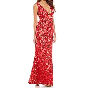 Gianni Bini Naomi Red Embroidery Maxi Evening Gown